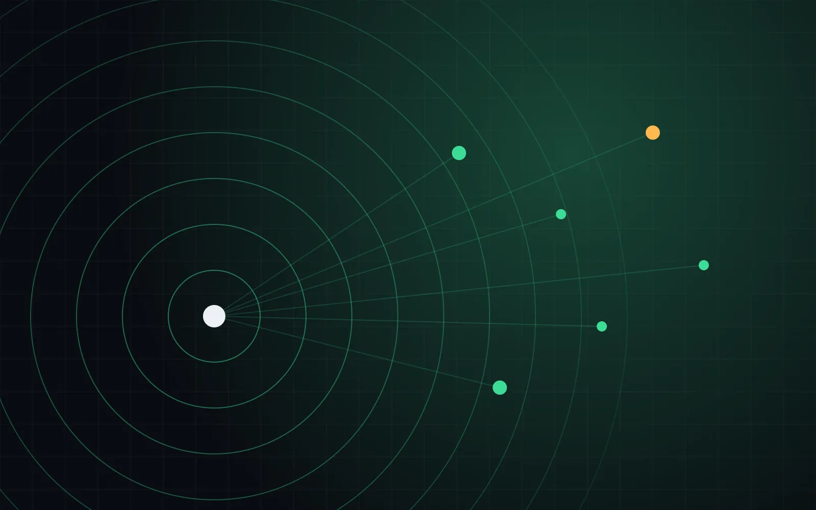 Abstract illustration of radio signal rings connecting to distributed device nodes